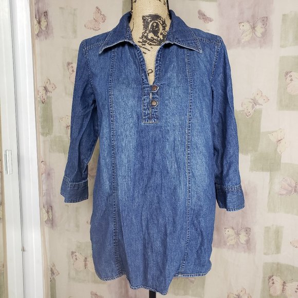 Blue denim Maternity V-neck tied back top - Picture 1 of 4